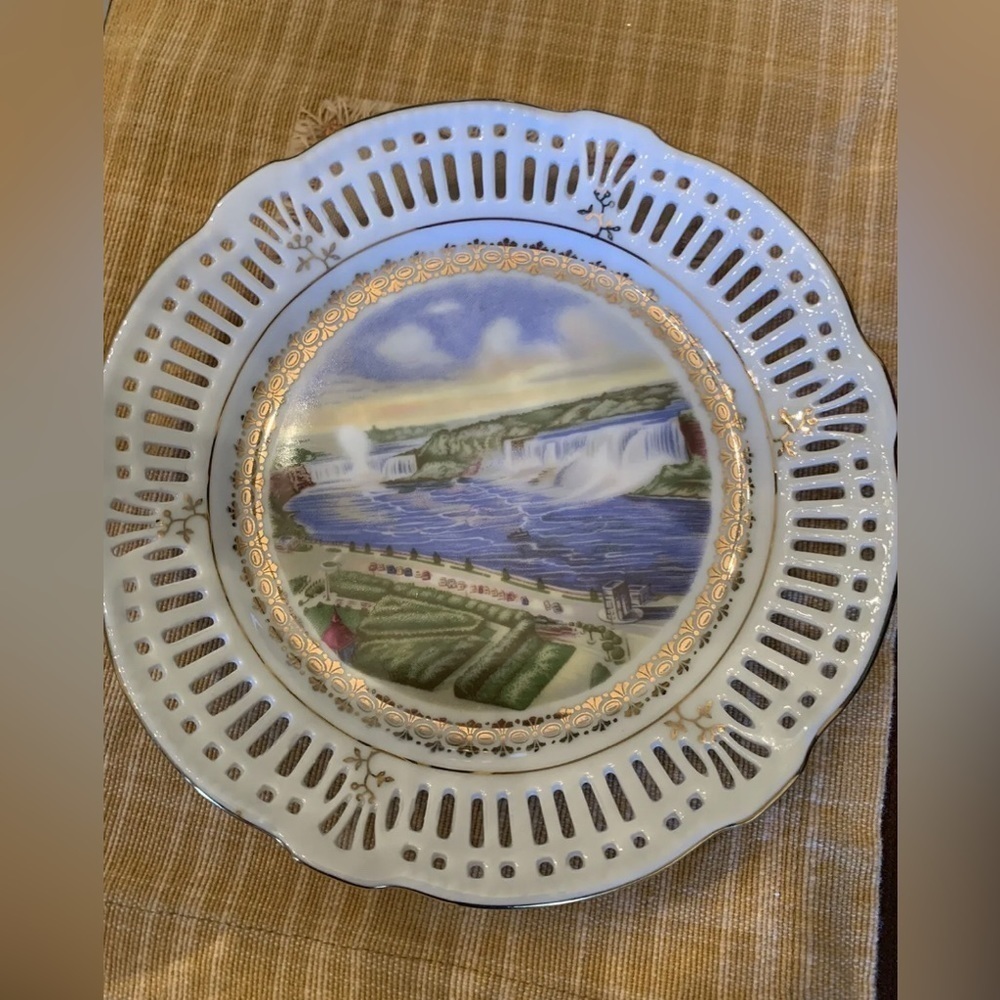 Schwarzenhammer Vintage Reticulated Lace Waterfall Scene Plate Mid Century